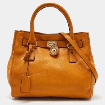 Pre Owned Michael Kors Orange Leather Hamilton North South Tote