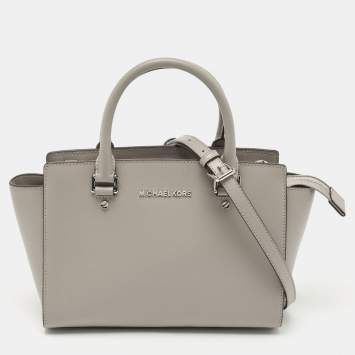 Pre Owned Michael Kors Grey Saffiano Leather Medium Selma Tote