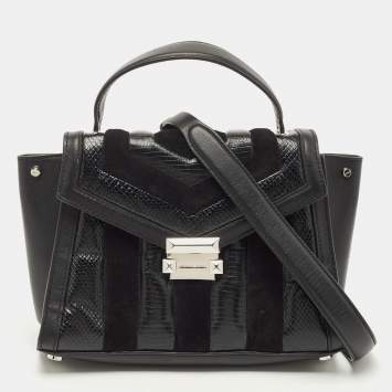 Pre Owned Michael Kors Black Suede And Leather Whitney Top Handle Bag