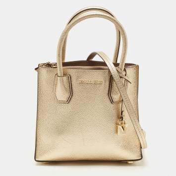 Pre Owned Michael Kors Gold Leather Small Mercer Tote