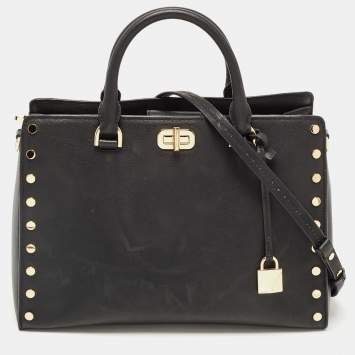 Pre Owned Michael Kors Black Leather Large Sylvie Studded Satchel