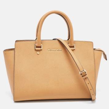 Pre Owned Michael Kors Tan Saffiano Leather Large Selma Satchel