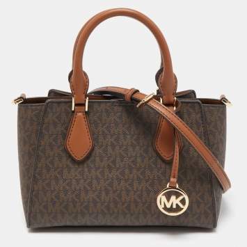 Pre Owned Michael Kors Brown Signature Coated Canvas and Leather Small Daria 2 in 1 Satchel