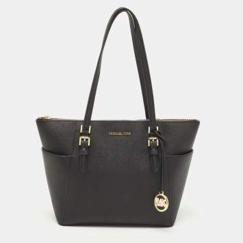 Pre Owned Michael Kors Navy Blue Saffiano Leather Jet Set Top Zip Tote