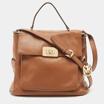 Pre Owned Michael Kors Brown Leather Sloan Flap Top Handle Bag