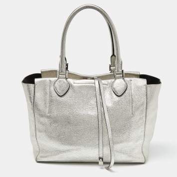 Pre Owned Michael Kors Metallic Silver Leather Large Miranda Tote