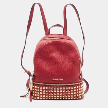 Pre Owned Michael Kors Red Leather Medium Studded Rhea Backpack