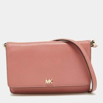 Pre Owned Michael Kors Pink Leather Jet Set Phone Crossbody Bag