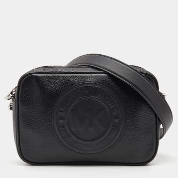 Pre Owned Michael Kors Black Logo Embossed Leather Fulton Sport Crossbody Bag