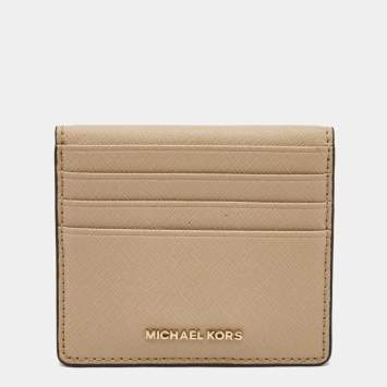 Pre Owned Michael Kors Beige Leather Bifold Card Holder