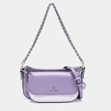 Pre Owned Michael Kors Lavender Signature Coated Canvas and Leather Jet Set Charm 4in1 Crossbody Bag