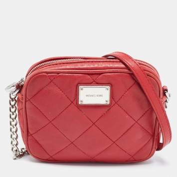 Pre Owned Michael Kors Red Quilted Leather Camera Shoulder Bag