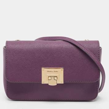Pre Owned Michael Kors Plum Saffiano Leather Tina Crossbody Clutch
