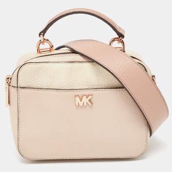 Pre Owned Michael Kors Cream/Pink Leather Mini Mott Crossbody Bag