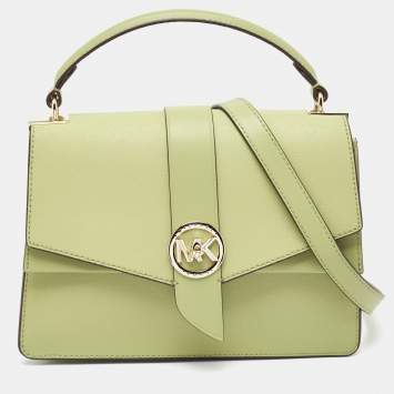 Pre Owned Michael Kors Green Saffiano Leather Greenwich Top Handle Bag