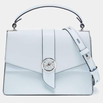 Pre Owned Michael Kors Light Blue Saffiano Leather Medium Greenwich Top Handle Bag
