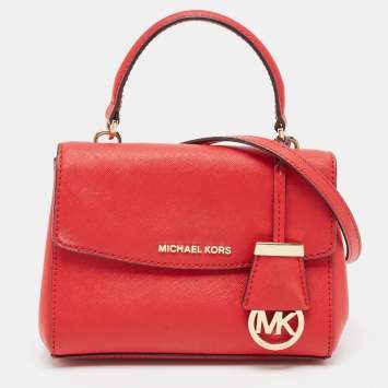 Pre Owned Michael Kors Red Leather Ava Top Handle Bag
