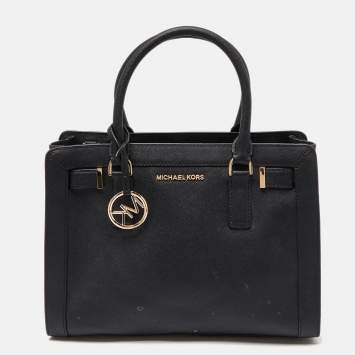 Pre Owned Michael Kors Black Leather Medium East West Dillon Tote