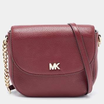 Pre Owned Michael Kors Burgundy Leather Mott Crossbody Bag