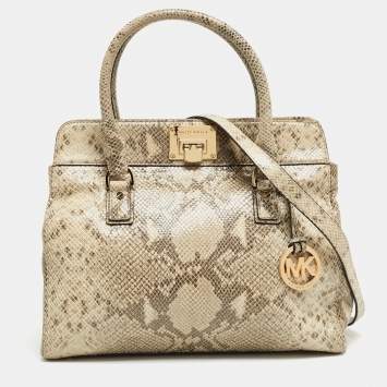 Pre Owned Michael Kors Grey Python Effect Leather Satchel