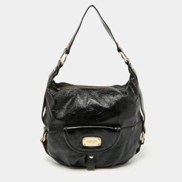 Pre Owned Michael Kors Black Patent Leather Fulton Hobo