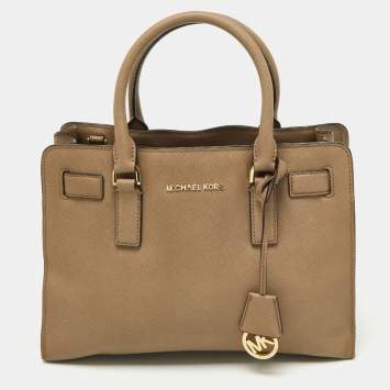 Pre Owned Michael Kors Beige Leather Hamilton East West Tote