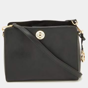Pre Owned Michael Korse Black Leather Turnlock Crossbody Bag