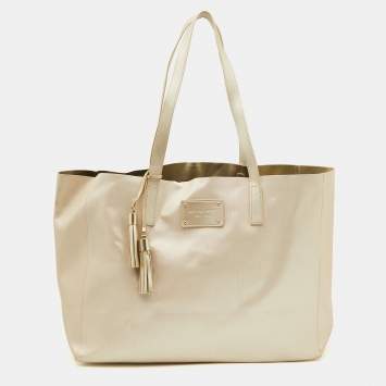 Pre Owned Michael Kors Gold Faux Leather Shopper Tote