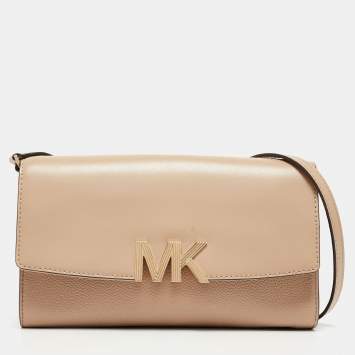 Pre Owned Michael Kors Beige Leather Montgomery Clutch Bag