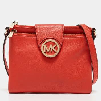 Pre Owned Michael Kors Orange Leather Large Fulton Crossbody Bag