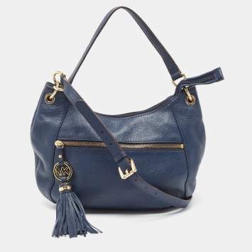 Pre Owned Michael Kors Blue Leather Tassel Crossbody Bag