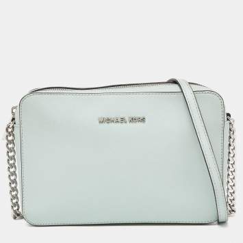 Pre Owned Michael Kors Green Saffiano Leather Jet Set Camera Crossbody Bag
