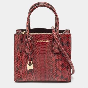 Pre Owned Michael Kors Burgundy/Black Python Leather Mini Mercer Satchel