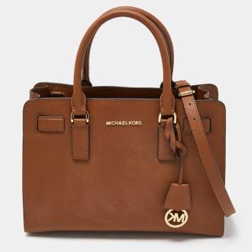 Pre Owned Michael Kors Brown Saffiano Leather Medium East West Dillon Tote