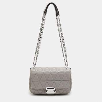 Pre Owned Michael Kors Grey Quilted Leather Small Sloan Studded Chain Shoulder Bag