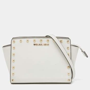 Pre Owned Michael Kors White Saffiano Studded Leather Small Selma Crossbody Bag