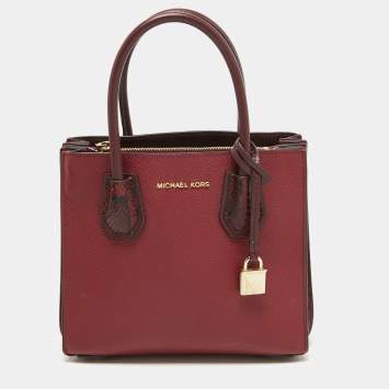 Pre Owned Michael Kors Red/Burgundy Leather Small Mercer Tote