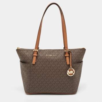 Pre Owned Michael Kors Brown Canvas  Jet Set Tote