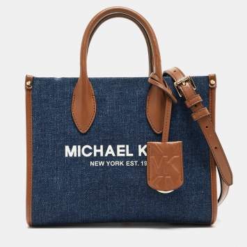 Pre Owned Michael Kors Blue/Brown Denim and Leather Small Mirella Tote