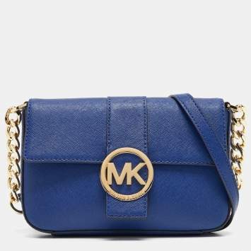 Pre Owned Michael Kors Blue Leather Fulton Crossbody Bag