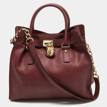 Pre Owned MICHAEL Michael Kors Burgundy Leather Hamilton Tote