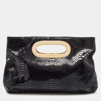 Pre Owned Michael Kors Black Python Effect Leather Berkley Clutch