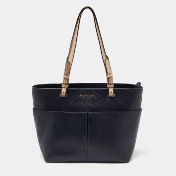 Pre Owned Michael Kors Dark Blue/Beige Leather Bedford Tote