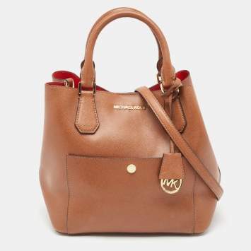 Pre Owned Michael Kors Brown Saffiano Leather Greenwich Tote