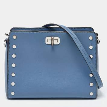 Pre Owned Michael Kors Blue Leather Sylvia Studded Shoulder Bag