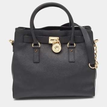 Pre Owned MICHAEL Michael Kors Black Leather Large North South Hamilton Tote