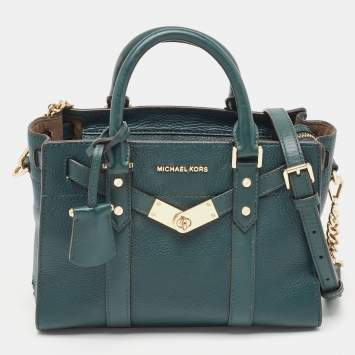 Pre Owned Michael Kors Dark Green Leather Nouveau Hamilton Tote