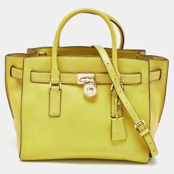 Pre Owned Michael Kors Lime Green Leather Hamilton Tote