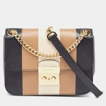 Pre Owned Michael Kors Tricolor Stripe Leather Sloan Shoulder Bag