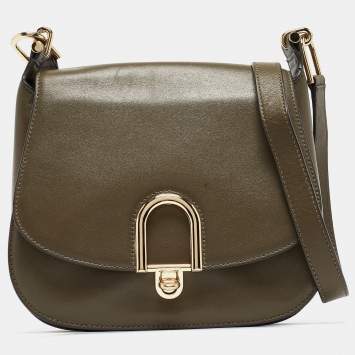 Pre Owned Michael Kors Olive Green Leather Delfina Saddle Bag